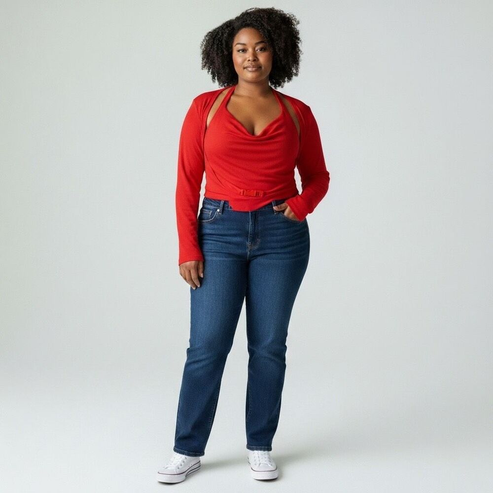 SHEIN Curve 4XL Red Cropped Long Sleeve Halter Top
